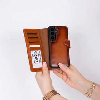 Carter Leather Samsung S26 Plus Detachable Wallet Case, Rustic Tan - BlackBrook Case