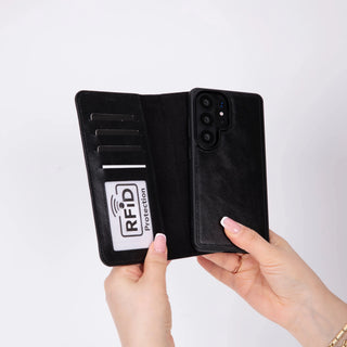 Carter Leather Samsung S26 Ultra Detachable Wallet Case, Rustic Black - BlackBrook Case