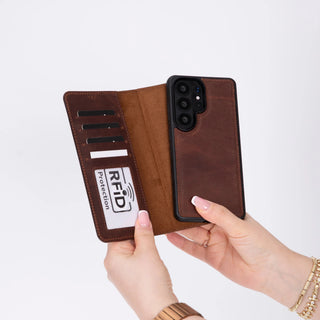 Carter Leather Samsung S26 Ultra Detachable Wallet Case, Saddle Brown - BlackBrook Case