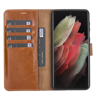 Carter Samsung Galaxy S21 FE Detachable Wallet Case, Rustic Tan - Bouletta