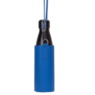 Castaway Full‑Grain Leather Crossbody Water Bottle Holder, Blue - BlackBrook Case
