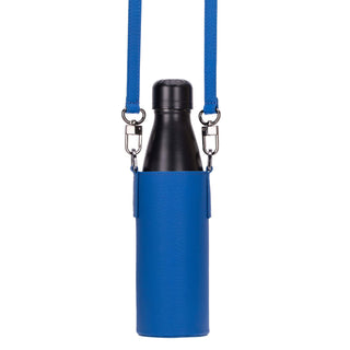 Castaway Full‑Grain Leather Crossbody Water Bottle Holder, Blue - BlackBrook Case