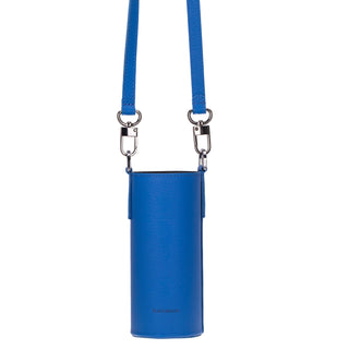 Castaway Full‑Grain Leather Crossbody Water Bottle Holder, Blue - BlackBrook Case