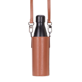 Castaway Full‑Grain Leather Crossbody Water Bottle Holder, Brown - BlackBrook Case