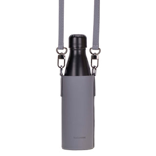 Castaway Full‑Grain Leather Crossbody Water Bottle Holder, Gray - BlackBrook Case