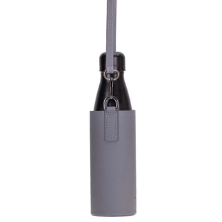 Castaway Full‑Grain Leather Crossbody Water Bottle Holder, Gray - BlackBrook Case