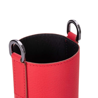 Castaway Full‑Grain Leather Crossbody Water Bottle Holder, Red - BlackBrook Case