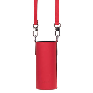 Castaway Full‑Grain Leather Crossbody Water Bottle Holder, Red - BlackBrook Case
