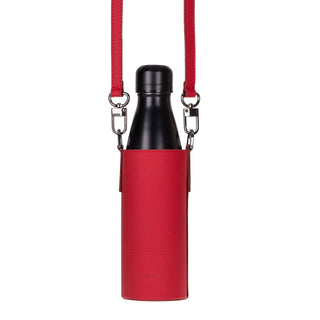 Castaway Full‑Grain Leather Crossbody Water Bottle Holder, Red - BlackBrook Case