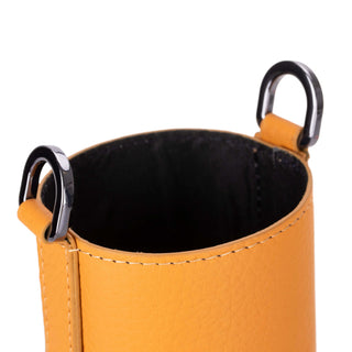 Castaway Full‑Grain Leather Crossbody Water Bottle Holder, Yellow - BlackBrook Case