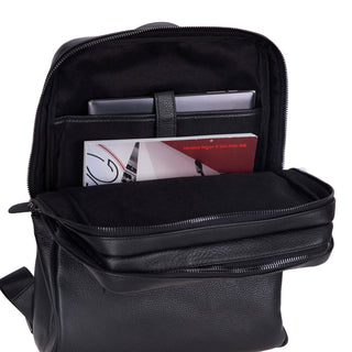 Castle Full-Grain Leather Laptop Backpack 16", Pebble Black