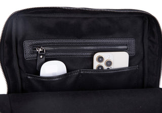 Castle Full-Grain Leather Laptop Backpack 16", Pebble Black