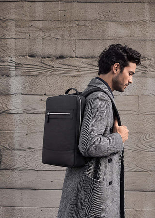 Castle Slim Full-Grain Leather Backpack, Pebble Black - BlackBrook Case