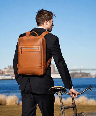 Castle Slim Full-Grain Leather Backpack, Rustic Tan - BlackBrook Case