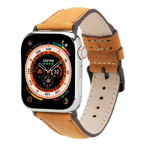Classic Leather Band Golden Brown with Black Hardware for Apple Watch Ultra 49mm full-grain leather replacement strap