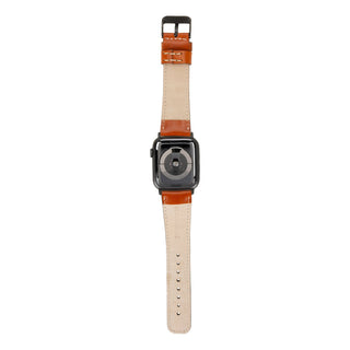 Classic Leather Band – Apple Watch 46 mm (Burnished Tan, Black Hardware) - BlackBrook Case