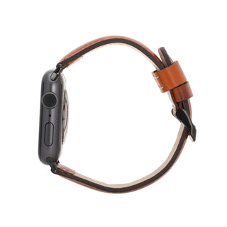 Classic Leather Band – Apple Watch 46 mm (Burnished Tan, Black Hardware) - BlackBrook Case