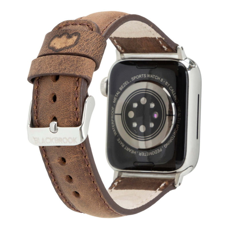 Classic Leather Apple Watch Band – 46mm/45mm Replacement Strap (Distressed Coffee, Silver Hardware) - BlackBrook Case