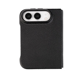 Classic Leather Folio Wallet Case for iPhone Duo, Pebble Black - BlackBrook Case