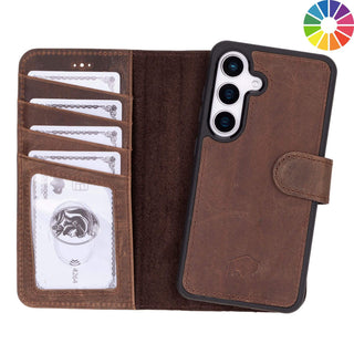 Custom Carter Single Fold Wallet for Samsung Galaxy S25, Distressed Coffee - BlackBrook Case