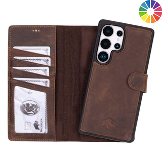 Custom Carter Single Fold Wallet for Samsung Galaxy S25 Ultra, Distressed Coffee - BlackBrook Case