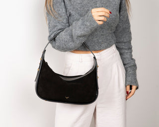 Dolcezza Suede Leather Women's Bag, Black - BlackBrook Case