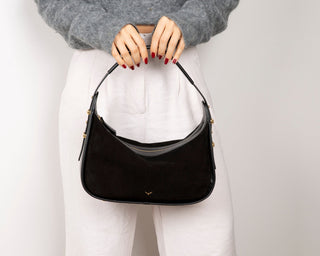 Dolcezza Suede Leather Women's Bag, Black - BlackBrook Case