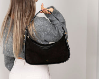 Dolcezza Suede Leather Women's Bag, Black - BlackBrook Case