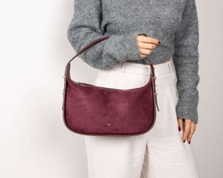 Dolcezza Suede Leather Women's Bag, Burgundy - BlackBrook Case