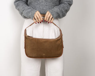 Dolcezza Suede Leather Women's Bag, Tan - BlackBrook Case