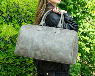 Dolly Full - Grain Leather Weekender Bag, Gray - BlackBrook Case