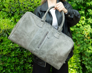 Dolly Full - Grain Leather Weekender Bag, Gray - BlackBrook Case