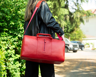 Dolly Leather Weekender Bag, Pebble Red - UnBranded