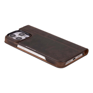 Easton iPhone 16 Pro Max Slim Book Folio Case, Distressed Coffee - BlackBrook Case