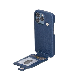 Edmonds Leather Snap - On Flip Wallet Case – iPhone 14 Pro Max (Monaco Blue) - BlackBrook Case