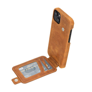 Edmonds Leather Snap - On Flip Wallet Case – iPhone 15 Plus (Golden Brown) - BlackBrook Case