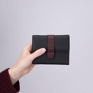 Elba Leather Women's Wallet, Black Bordeaux Band - UnBranded