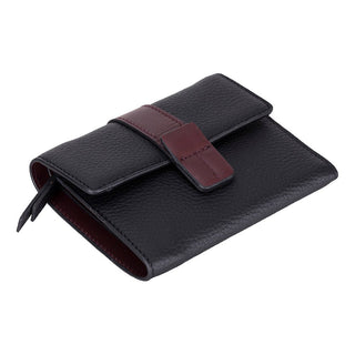 Elba Leather Women's Wallet, Black Bordeaux Band - UnBranded