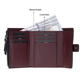 Elba Leather Women's Wallet, Black Bordeaux Band - UnBranded