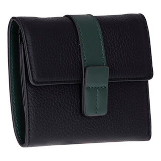 Elba Leather Women's Wallet, Black Green Band - UnBranded