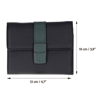 Elba Leather Women's Wallet, Black Green Band - UnBranded