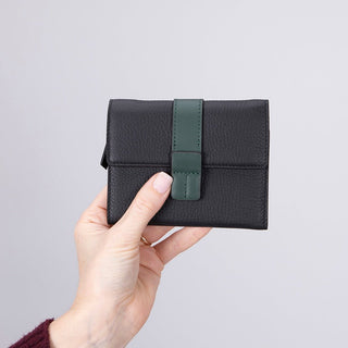 Elba Leather Women's Wallet, Black Green Band - UnBranded