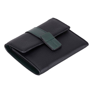 Elba Leather Women's Wallet, Black Green Band - UnBranded