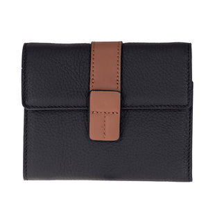 Elba Leather Women's Wallet, Black Tan Band - UnBranded