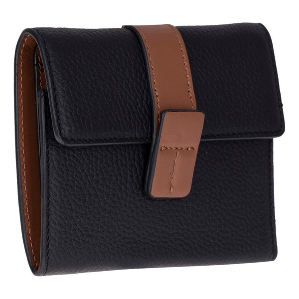 Elba Leather Women's Wallet, Black Tan Band
