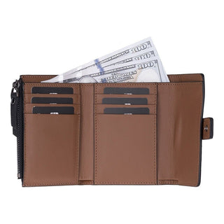 Elba Leather Women's Wallet, Black Tan Band - UnBranded