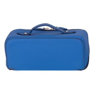 Ella Full‑Grain Leather Makeup Bag, Blue - UnBranded