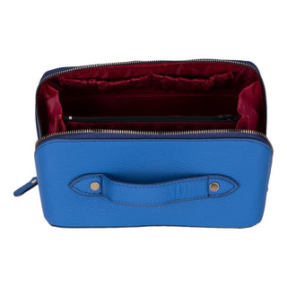 Ella Full‑Grain Leather Makeup Bag, Blue - UnBranded
