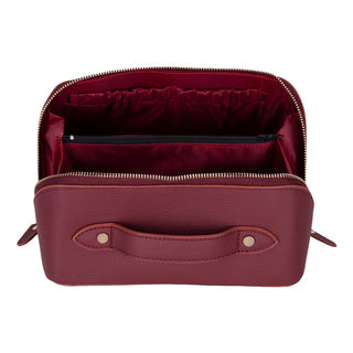 Ella Full‑Grain Leather Makeup Bag, Bordeaux - UnBranded