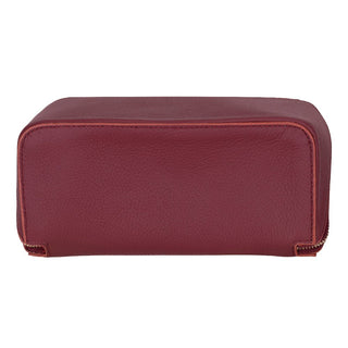 Ella Full‑Grain Leather Makeup Bag, Bordeaux - UnBranded